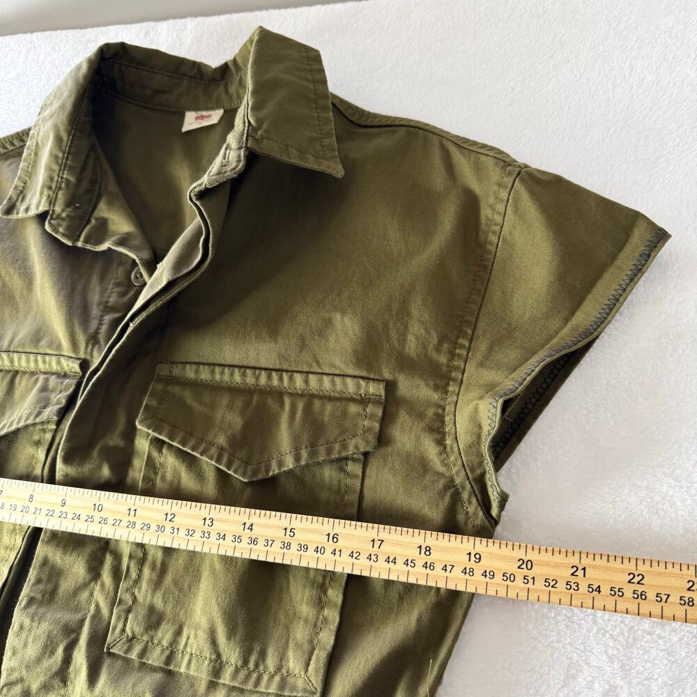 Levi’s Army Green Utility Jumpsuit XS Cotton Cargo Coverall Romper Cap Sleeve - Picture 7 of 14